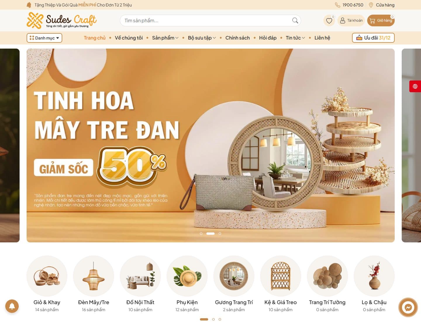Mẫu website Sudes Craft – Thủ công mỹ nghệ - Giao diện ngành Quà tặng