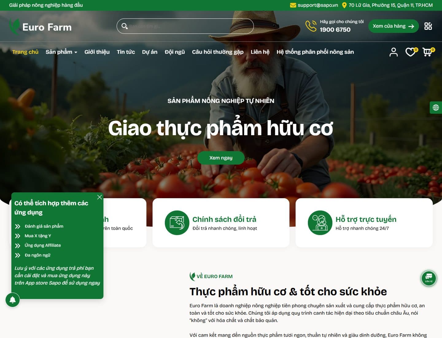 Mẫu website Euro Farm – Nông sản hữu cơ - Giao diện ngành Nông sản, Thực phẩm sạch, Nổi bật