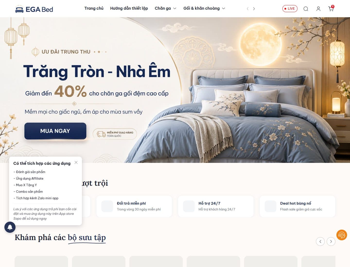 Mẫu website EGA Bed – Chăn ga gối đệm - Giao diện ngành Nội thất