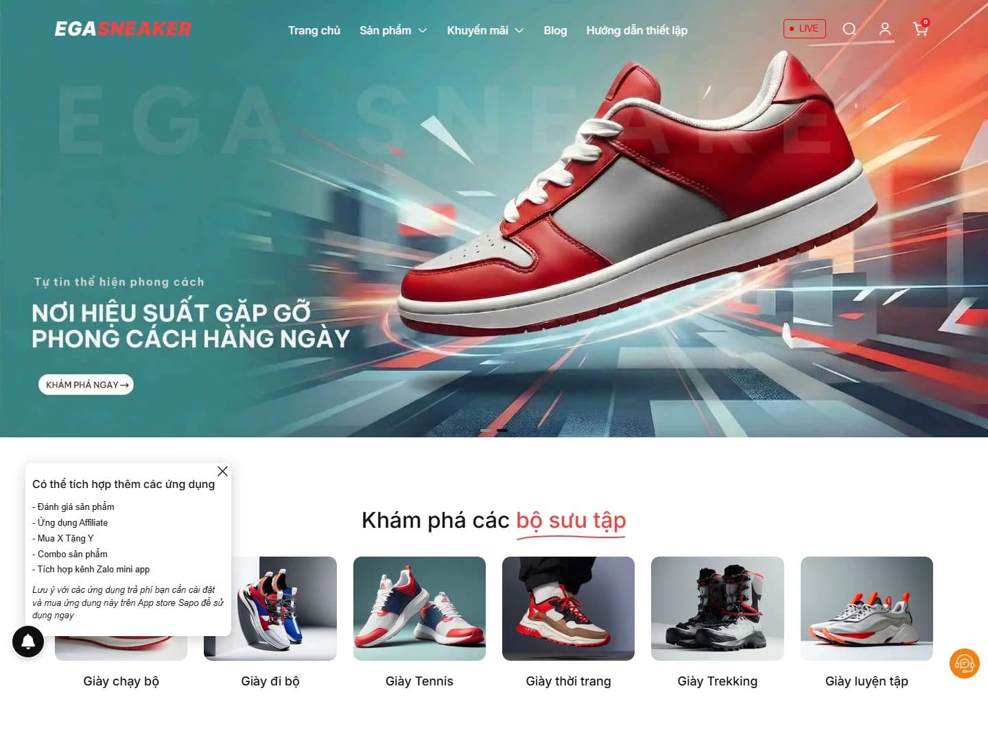 Mẫu website EGA Sneaker – Giày thể thao - Giao diện ngành Thời trang