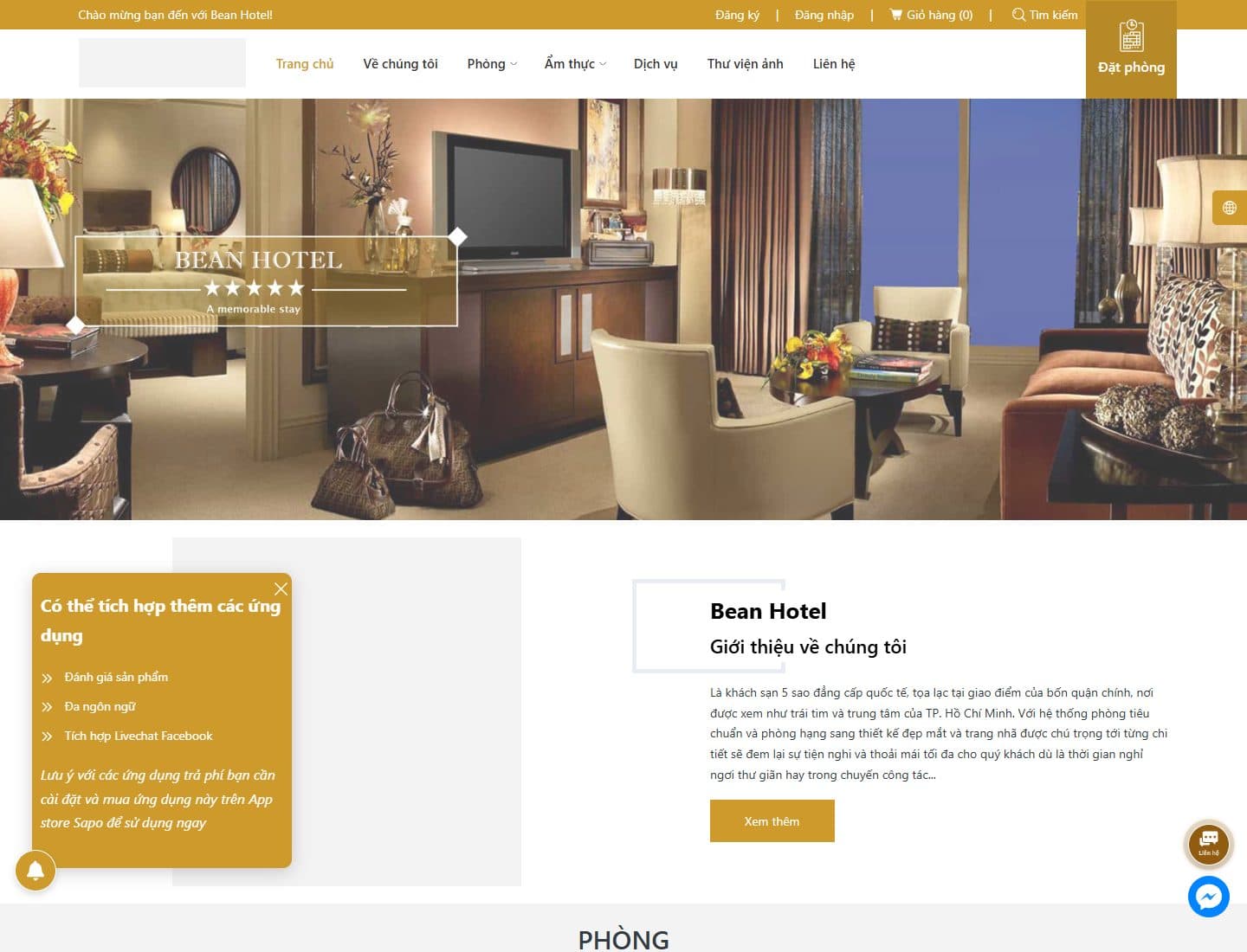 Mẫu website Bean Hotel – Khách sạn - Giao diện ngành Khách sạn