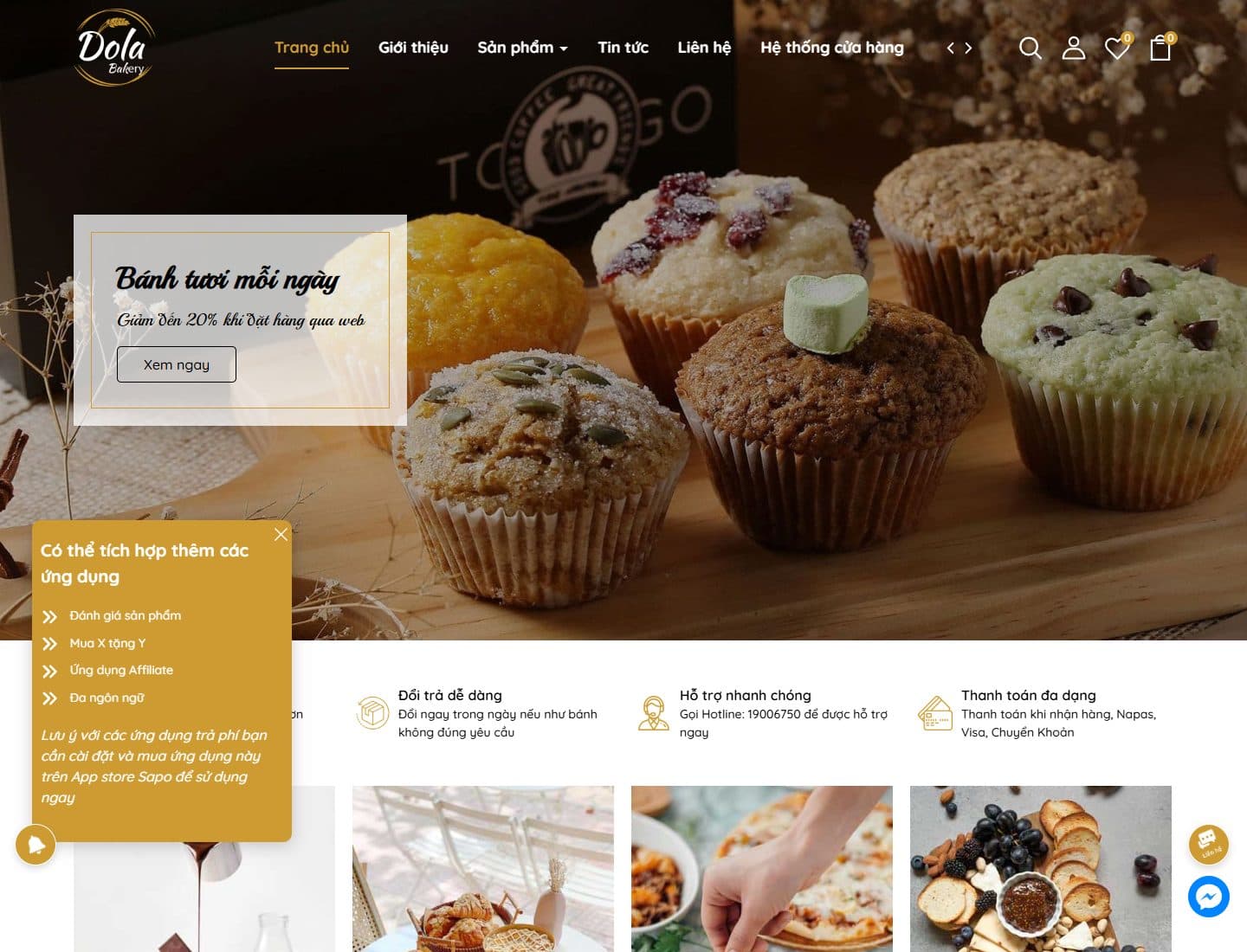 Mẫu website Dola Bakery – Tiệm bánh - Giao diện ngành Nhà hàng
