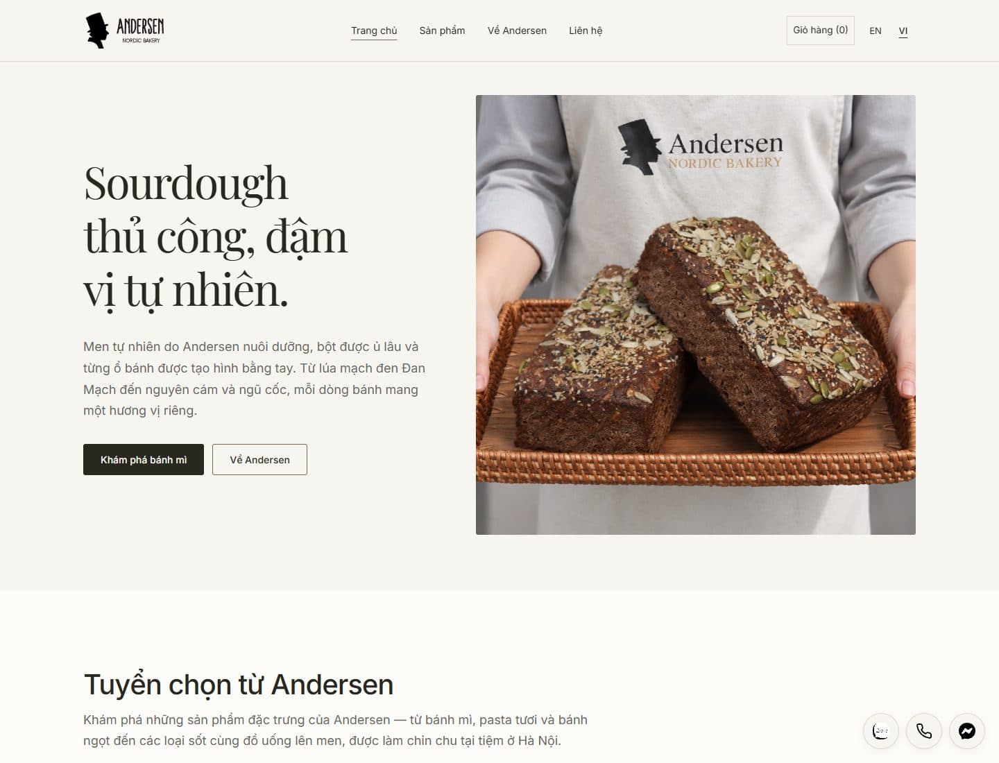 Mẫu website Andersen – Tiệm bánh thủ công - Giao diện ngành Nhà hàng