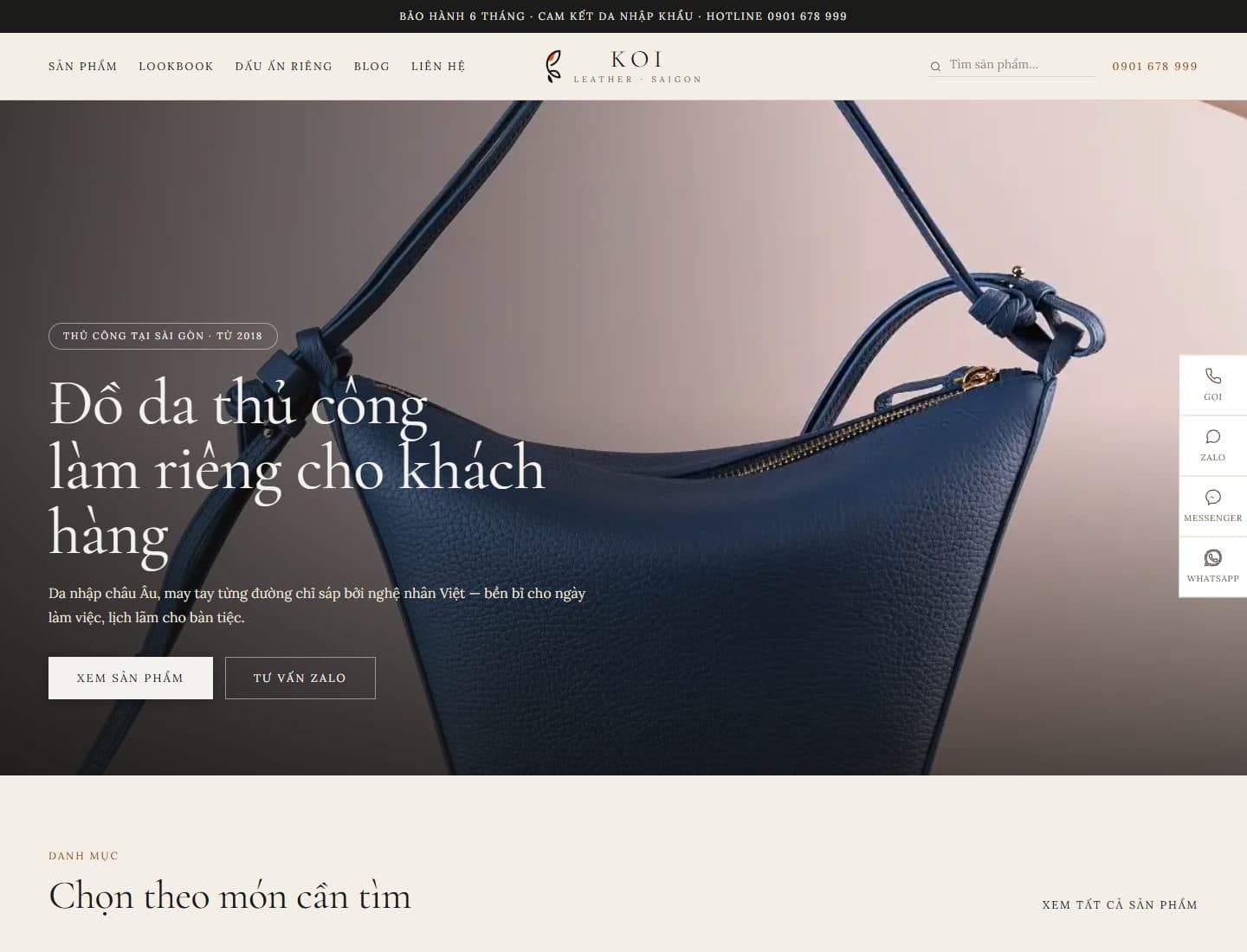 Mẫu website KOI Leather – Đồ da thủ công - Giao diện ngành Thời trang, Quà tặng
