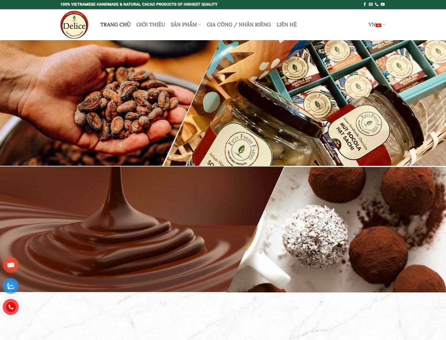 Mẫu website Delice – Sô cô la thủ công - Giao diện ngành Thực phẩm sạch, Quà tặng