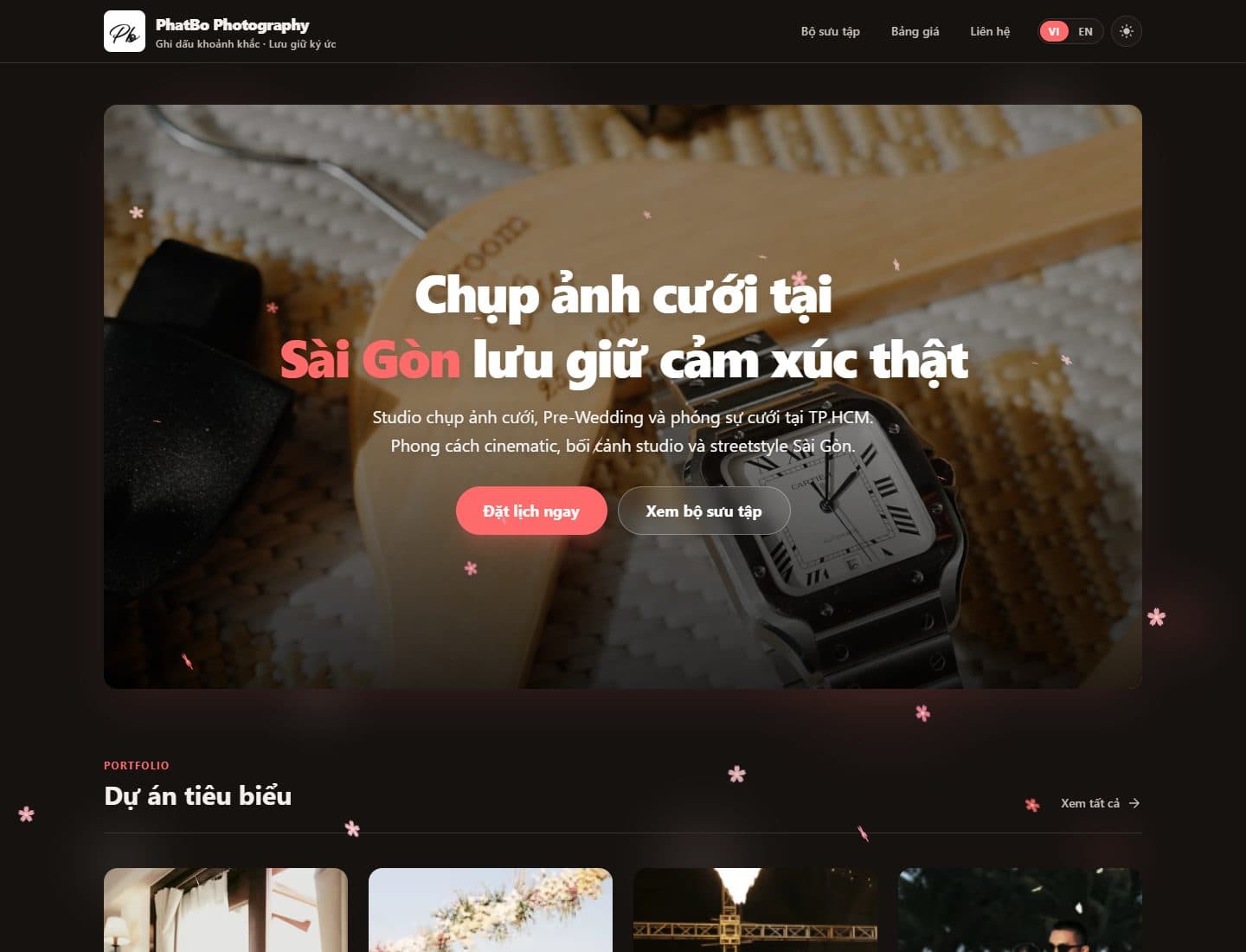 Mẫu website PhatBo – Nhiếp ảnh cưới - Giao diện ngành Sự kiện & Cưới hỏi