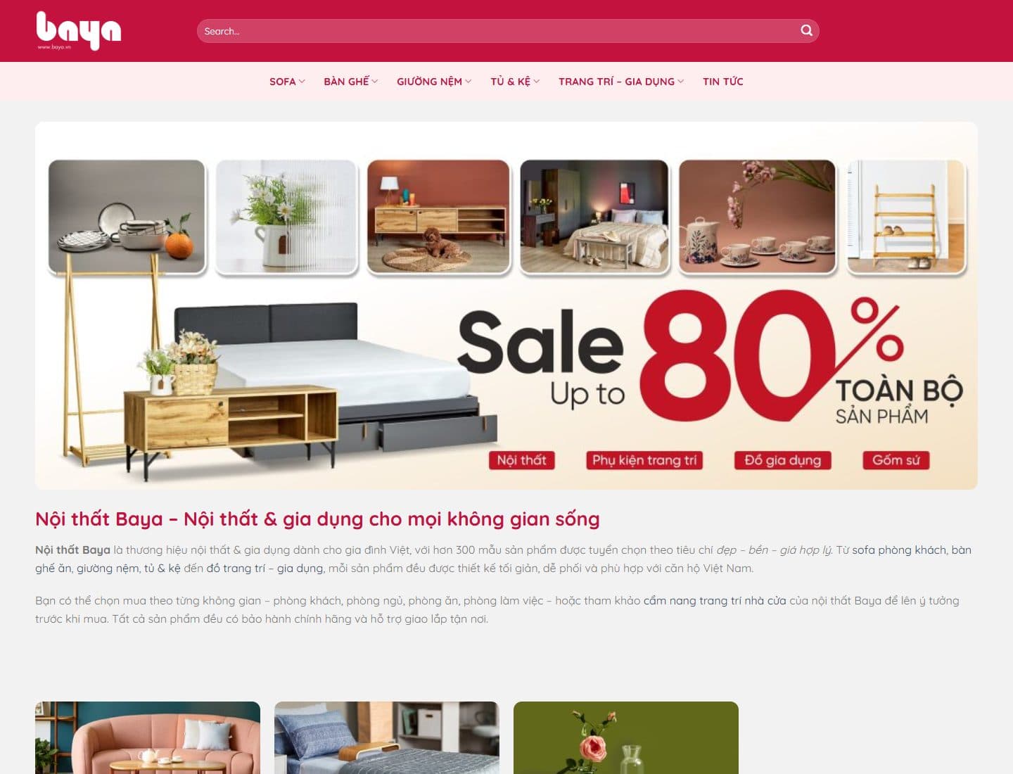 Mẫu website BAYA - Giao diện ngành Nội thất