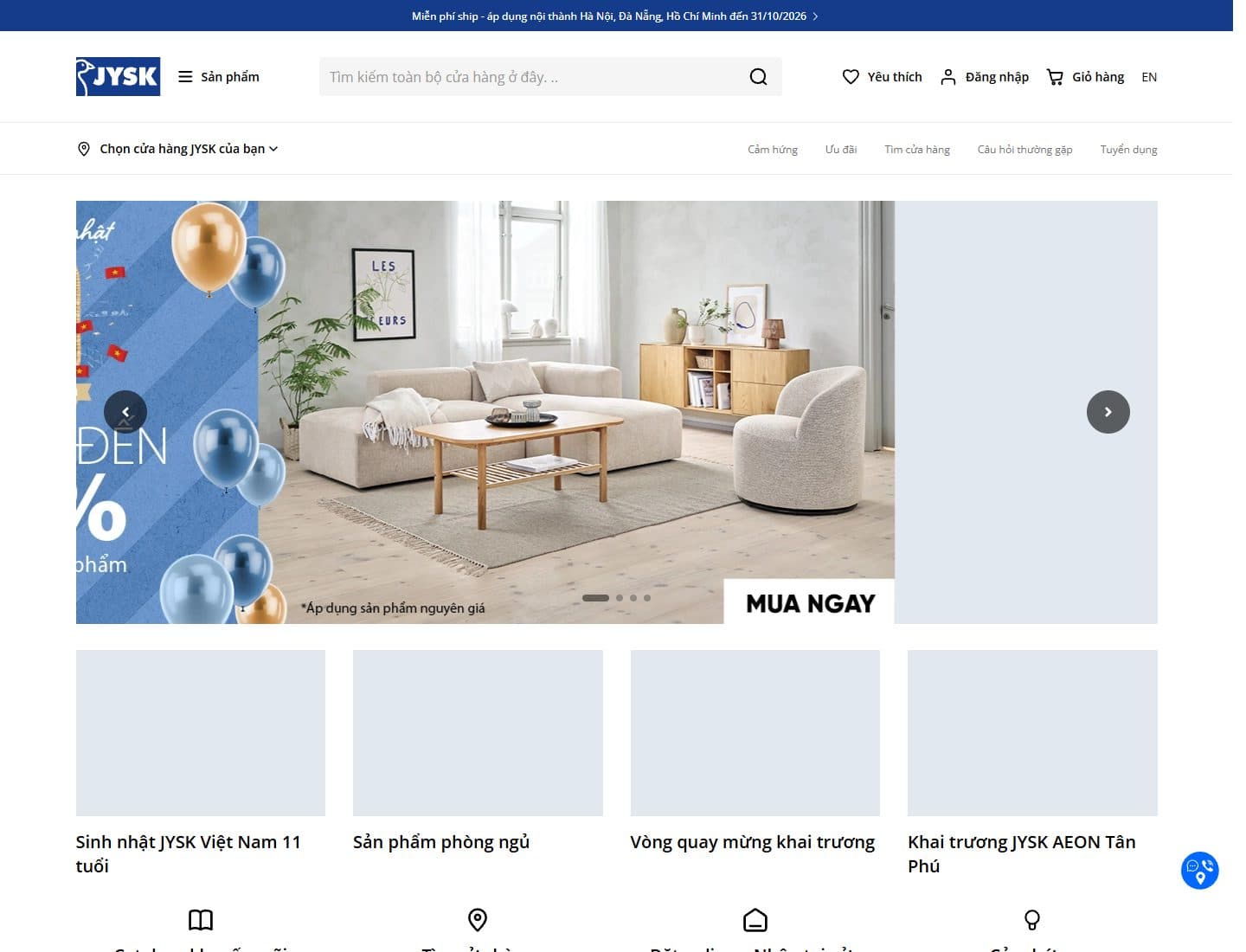 Mẫu website JYSK Việt Nam - Giao diện ngành Nội thất