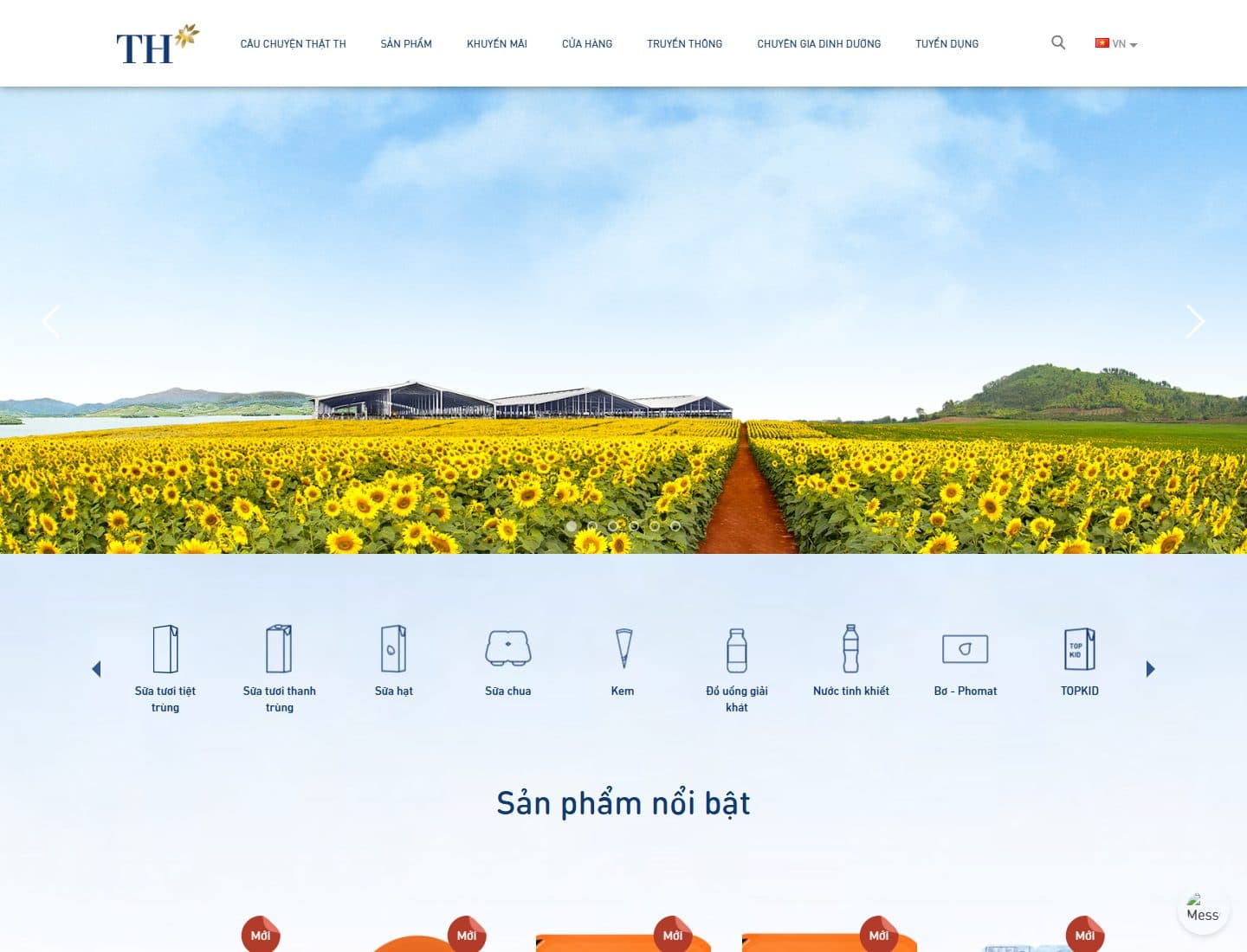Mẫu website TH true MILK - Giao diện ngành Thực phẩm sạch
