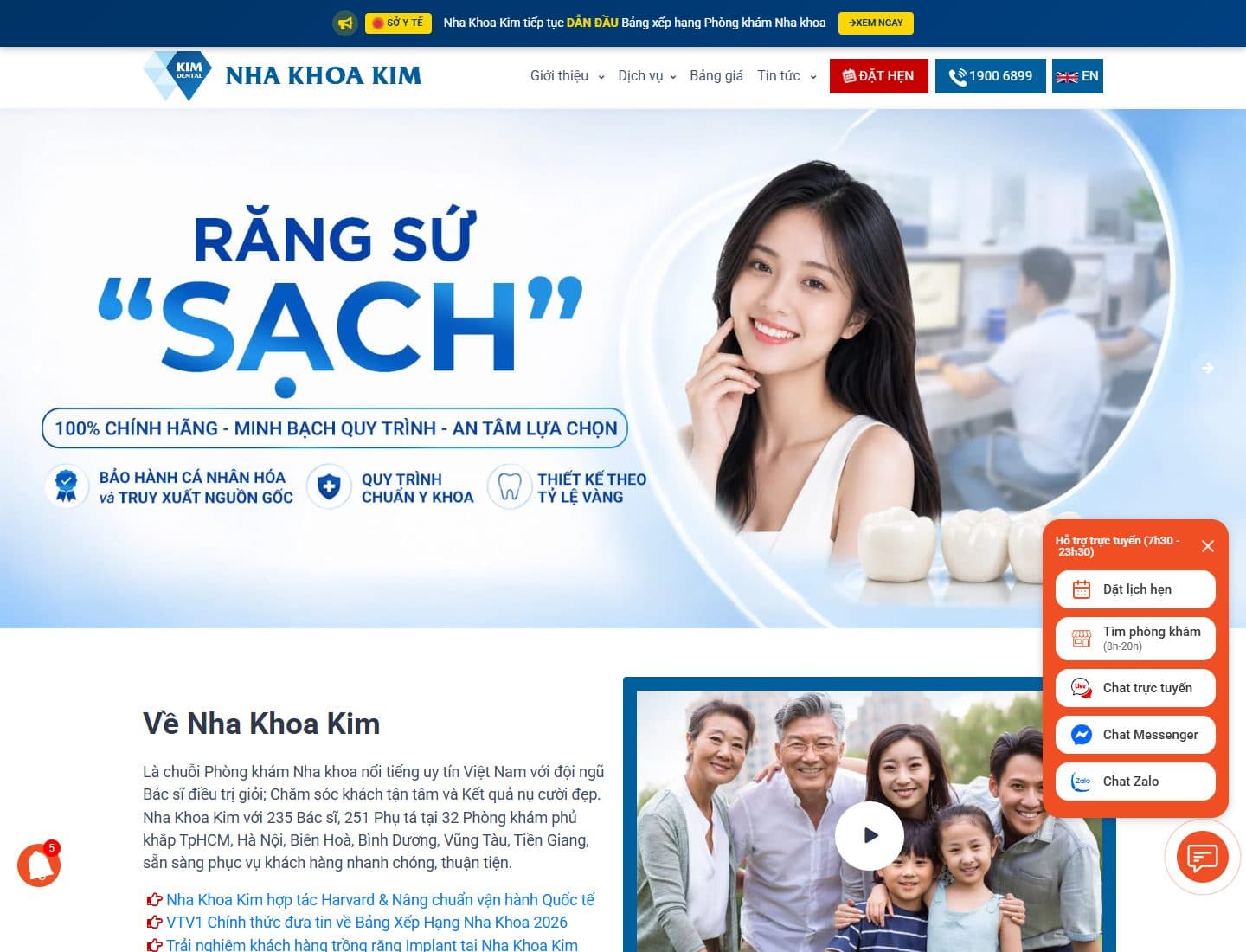 Mẫu website Nha khoa Kim - Giao diện ngành Y tế
