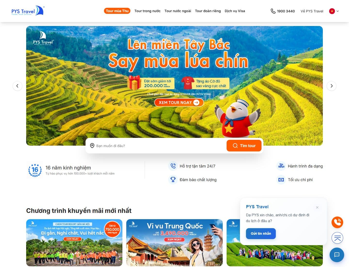 Mẫu website PYS Travel - Giao diện ngành Du lịch