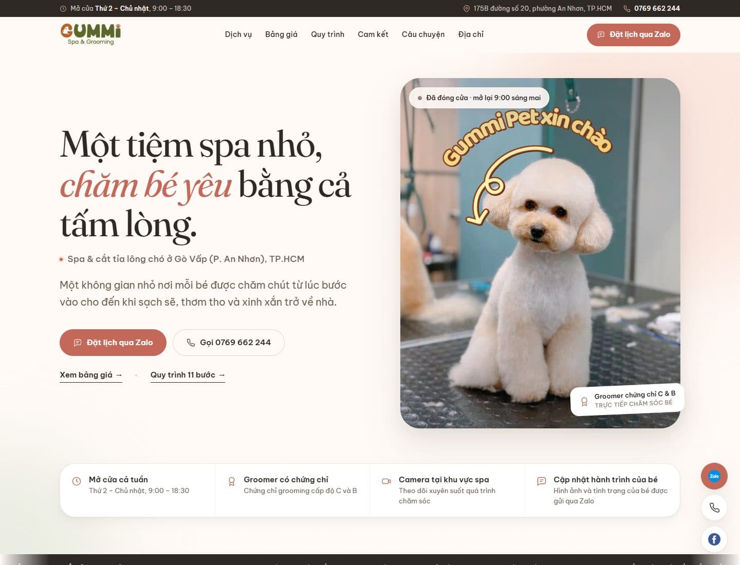 Mẫu website GUMMI Pet – Spa thú cưng - Giao diện ngành Thú cưng