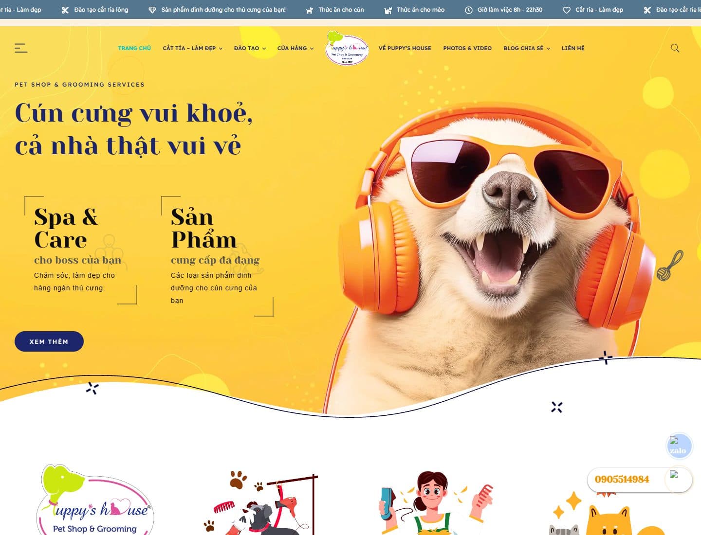 Mẫu website Puppy’s House – Chăm sóc thú cưng - Giao diện ngành Thú cưng