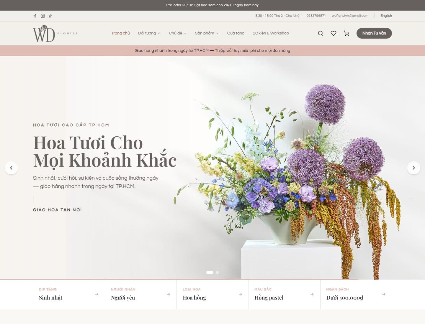 Mẫu website WD Florist – Tiệm hoa tươi - Giao diện ngành Hoa tươi, Quà tặng