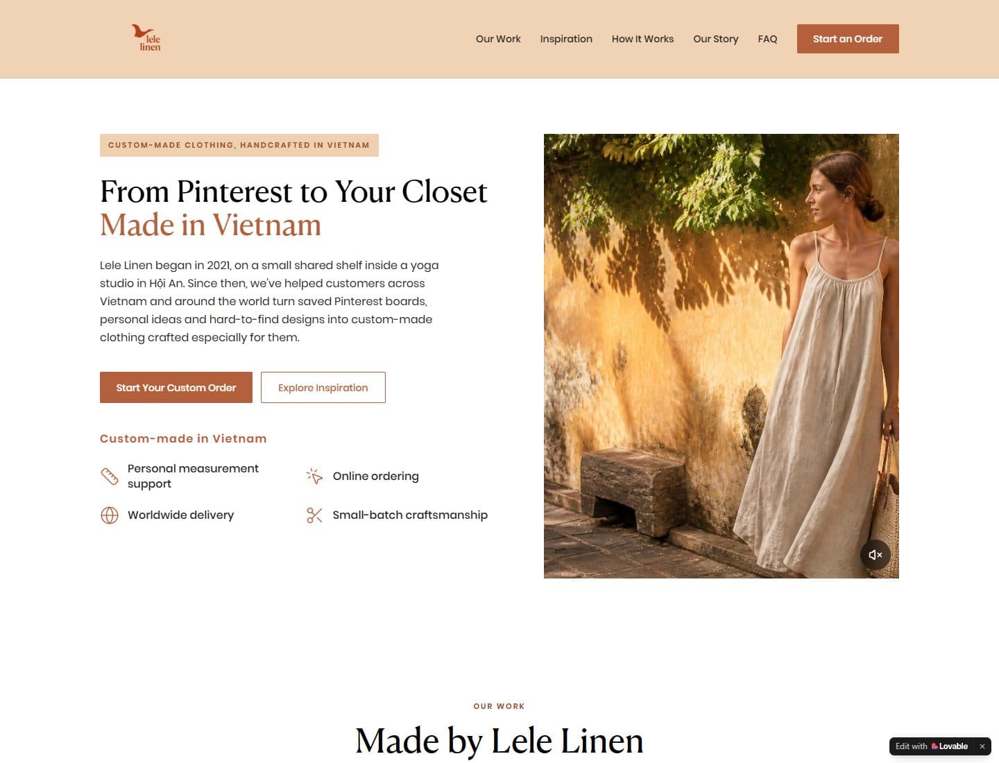 Mẫu website Lele Linen – May đo tại Hội An - Giao diện ngành Thời trang