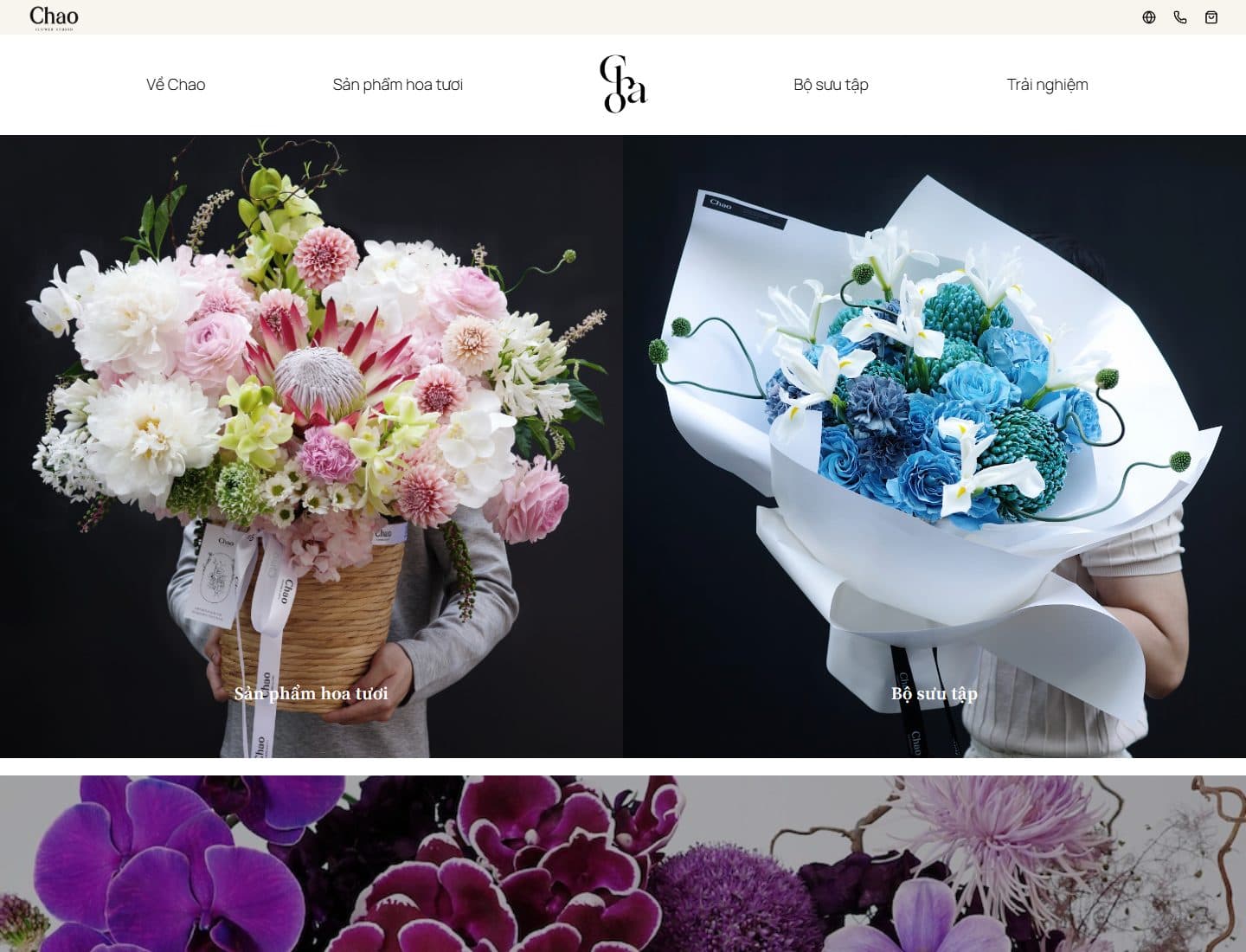 Mẫu website Chào Flower Studio – Hoa và quà tặng - Giao diện ngành Hoa tươi, Quà tặng