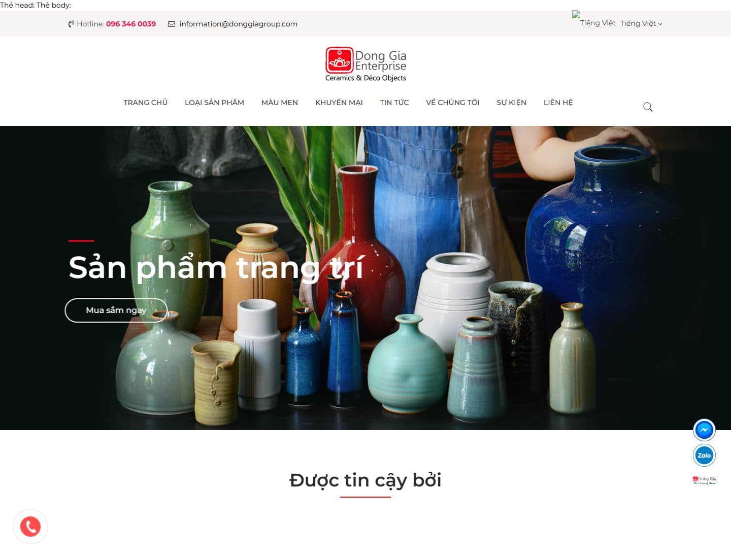 Mẫu website Đông Gia – Gốm và đồ trang trí - Giao diện ngành Quà tặng, Gia dụng