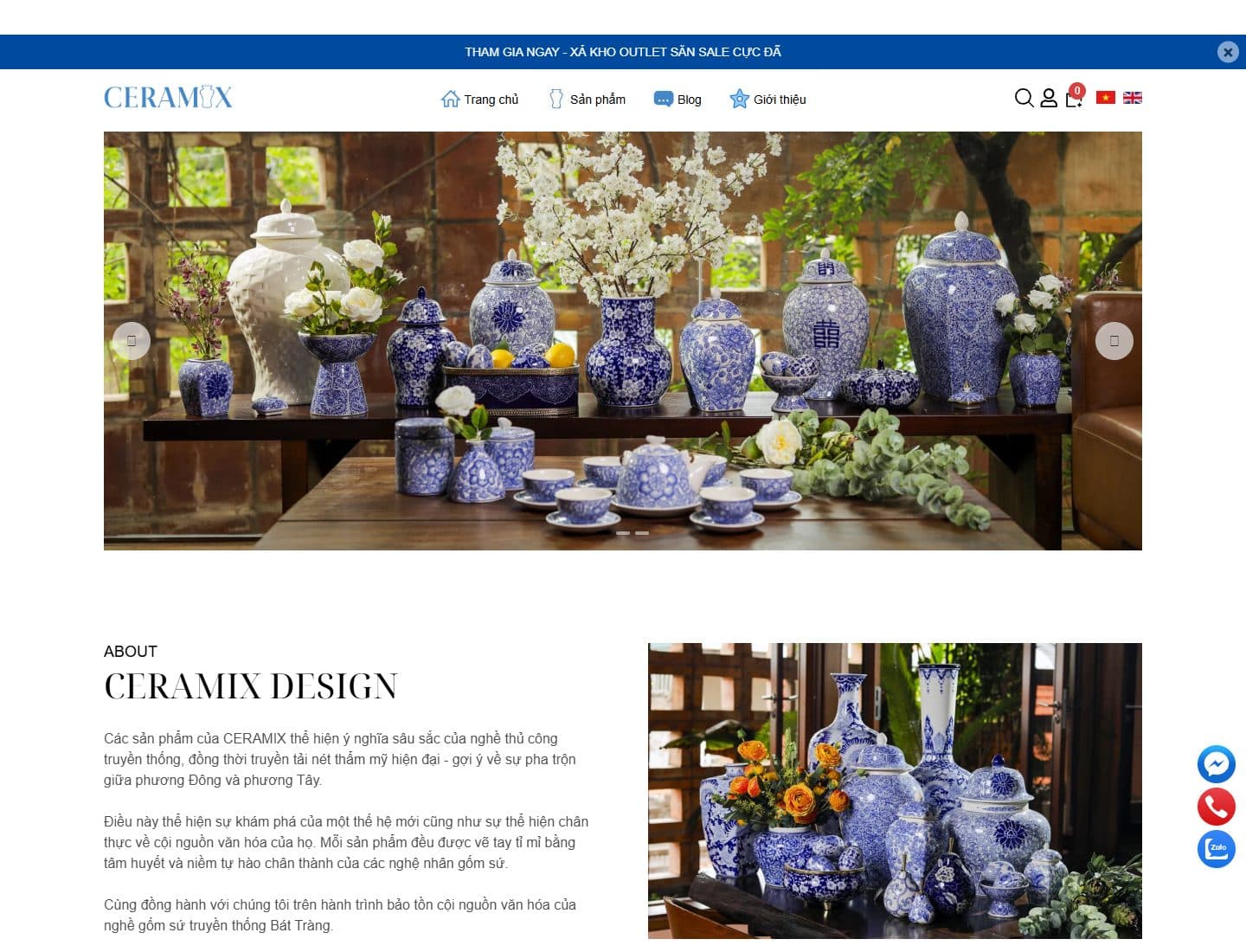 Mẫu website Ceramix – Gốm Bát Tràng - Giao diện ngành Quà tặng, Gia dụng