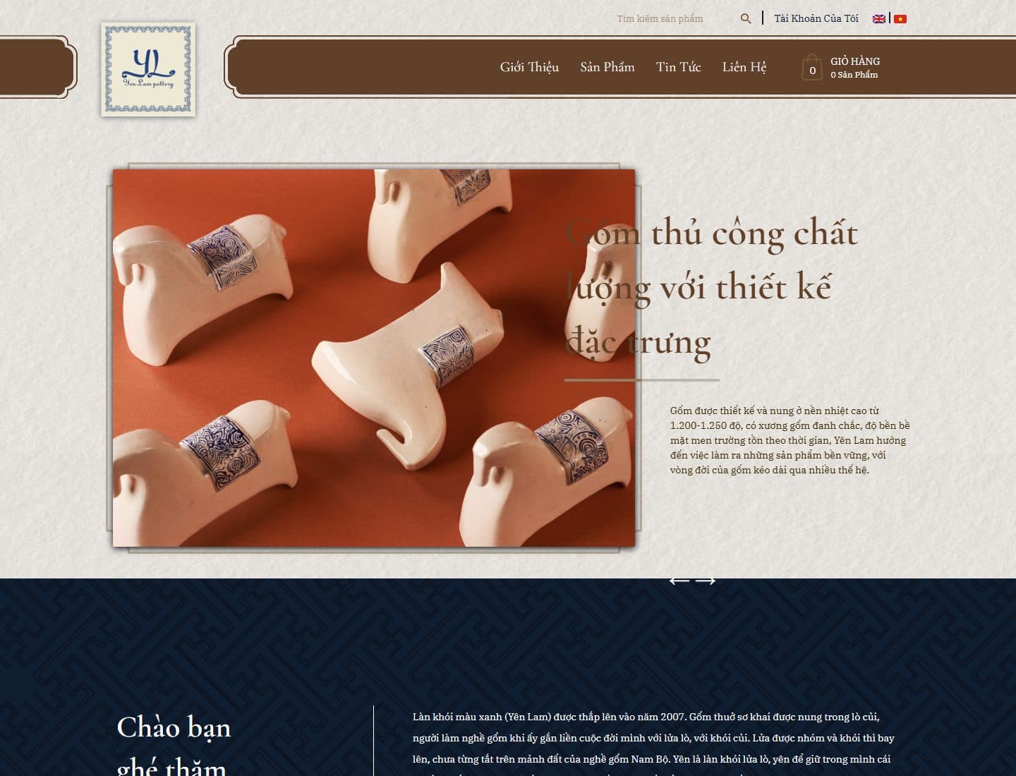 Mẫu website Yên Lam – Gốm thủ công - Giao diện ngành Gia dụng, Quà tặng
