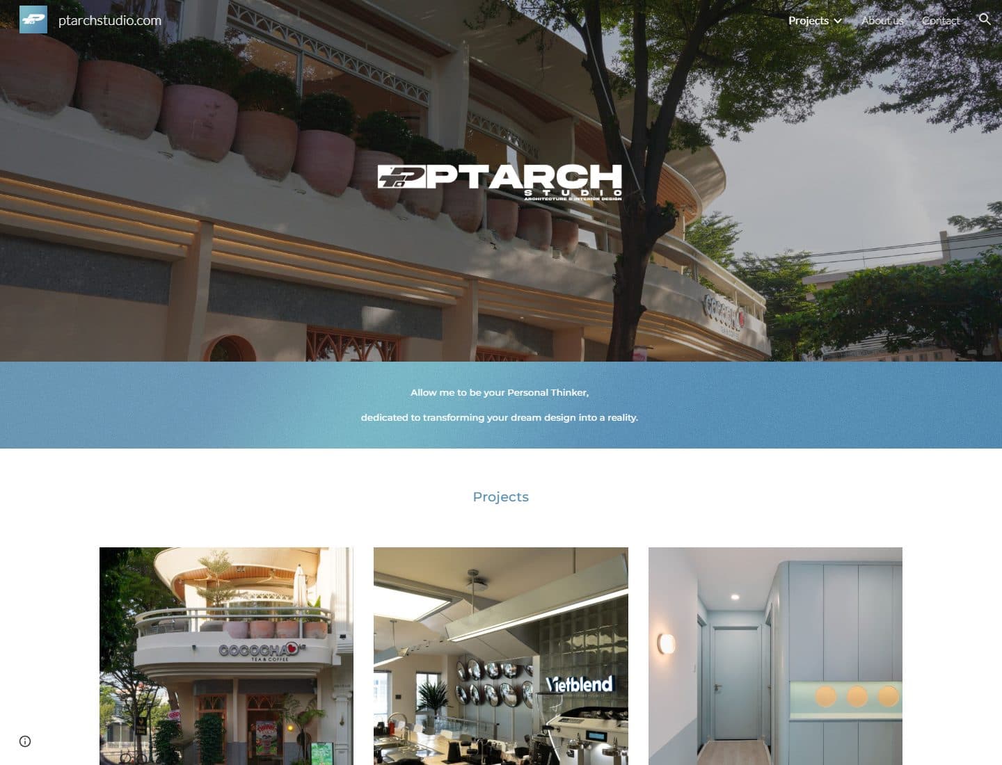 Mẫu website PT Arch Studio – Kiến trúc và nội thất - Giao diện ngành Nội thất, Xây dựng