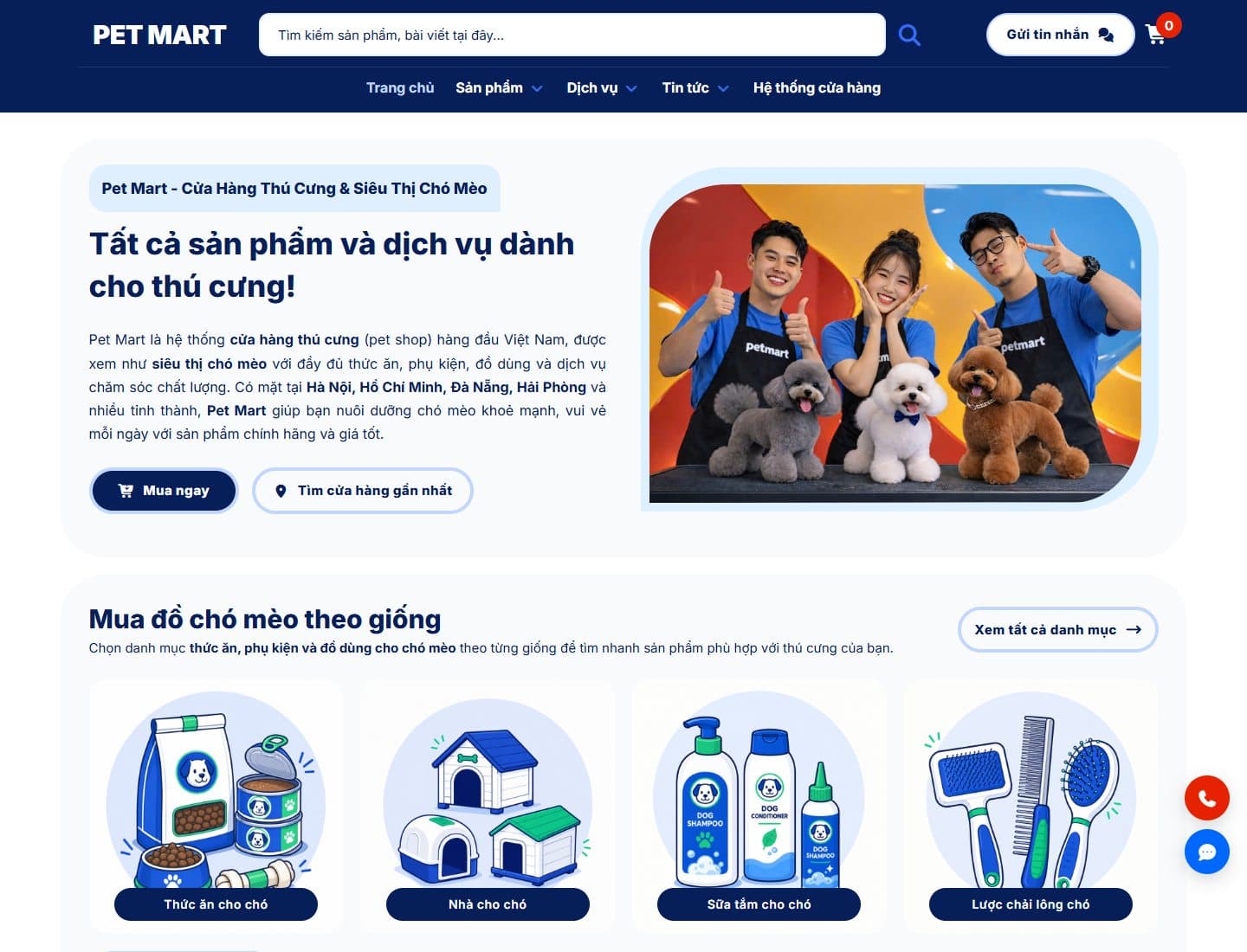 Mẫu website Pet Mart – Cửa hàng thú cưng - Giao diện ngành Thú cưng