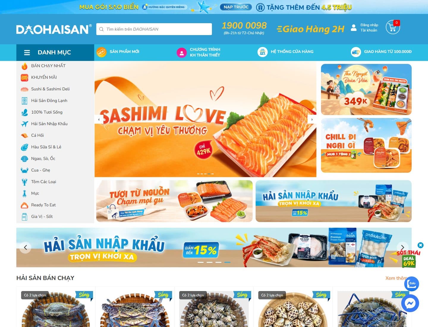 Mẫu website Đảo Hải Sản – Hải sản tươi sống - Giao diện ngành Thực phẩm sạch