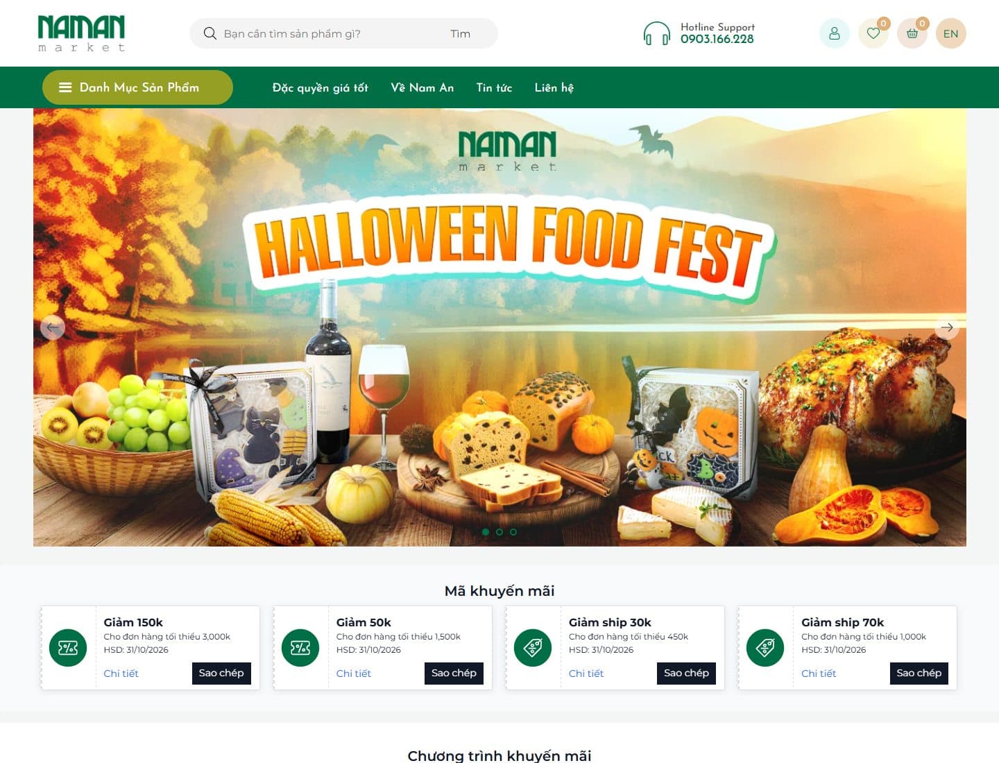 Mẫu website Nam An Market – Thực phẩm sạch - Giao diện ngành Thực phẩm sạch