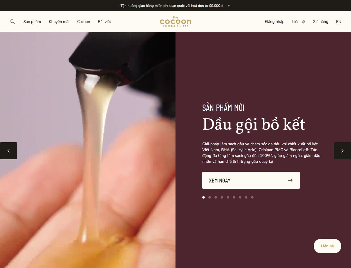 Mẫu website Cocoon – Mỹ phẩm thuần chay - Giao diện ngành Mỹ phẩm