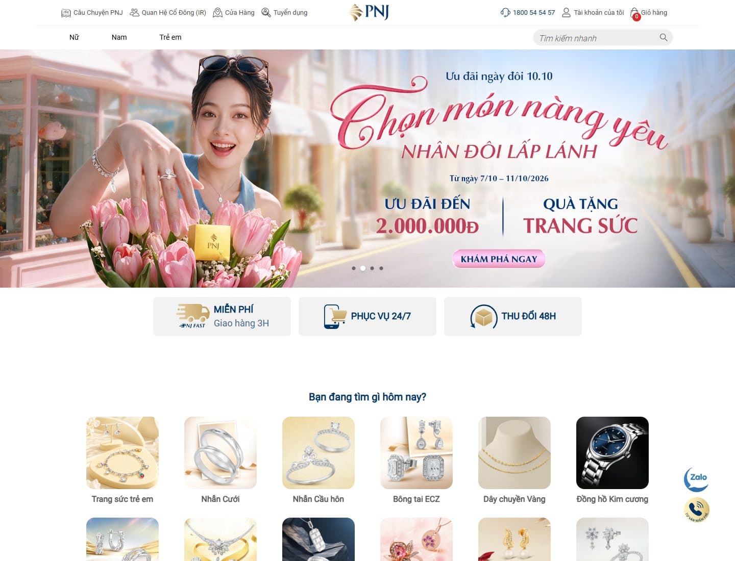 Mẫu website PNJ – Trang sức - Giao diện ngành Trang sức