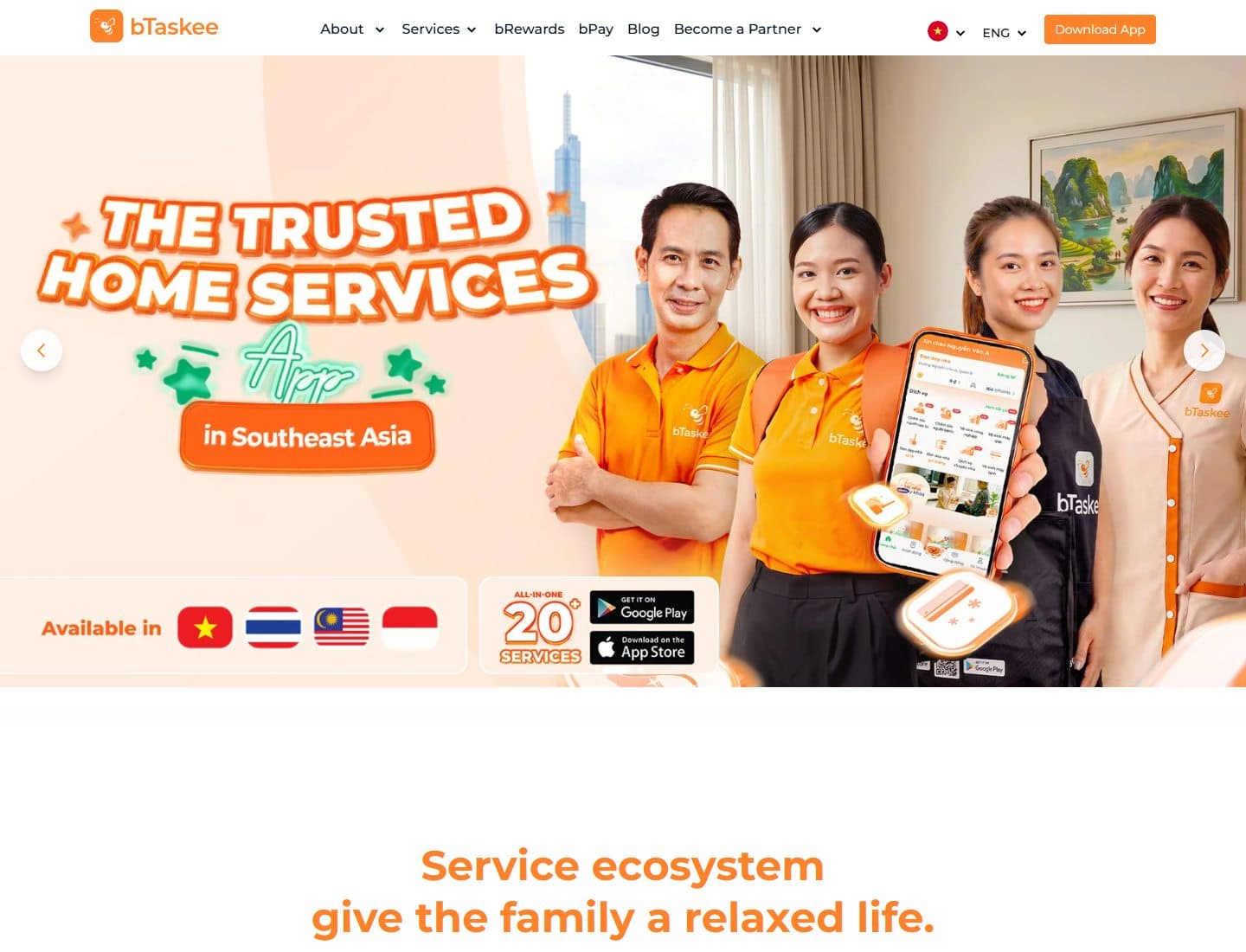 Mẫu website bTaskee – Dịch vụ gia đình - Giao diện ngành Dịch vụ