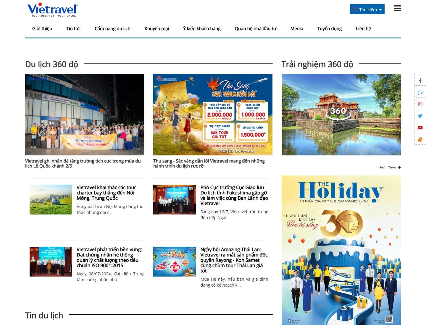 Mẫu website Vietravel – Du lịch và lữ hành - Giao diện ngành Du lịch
