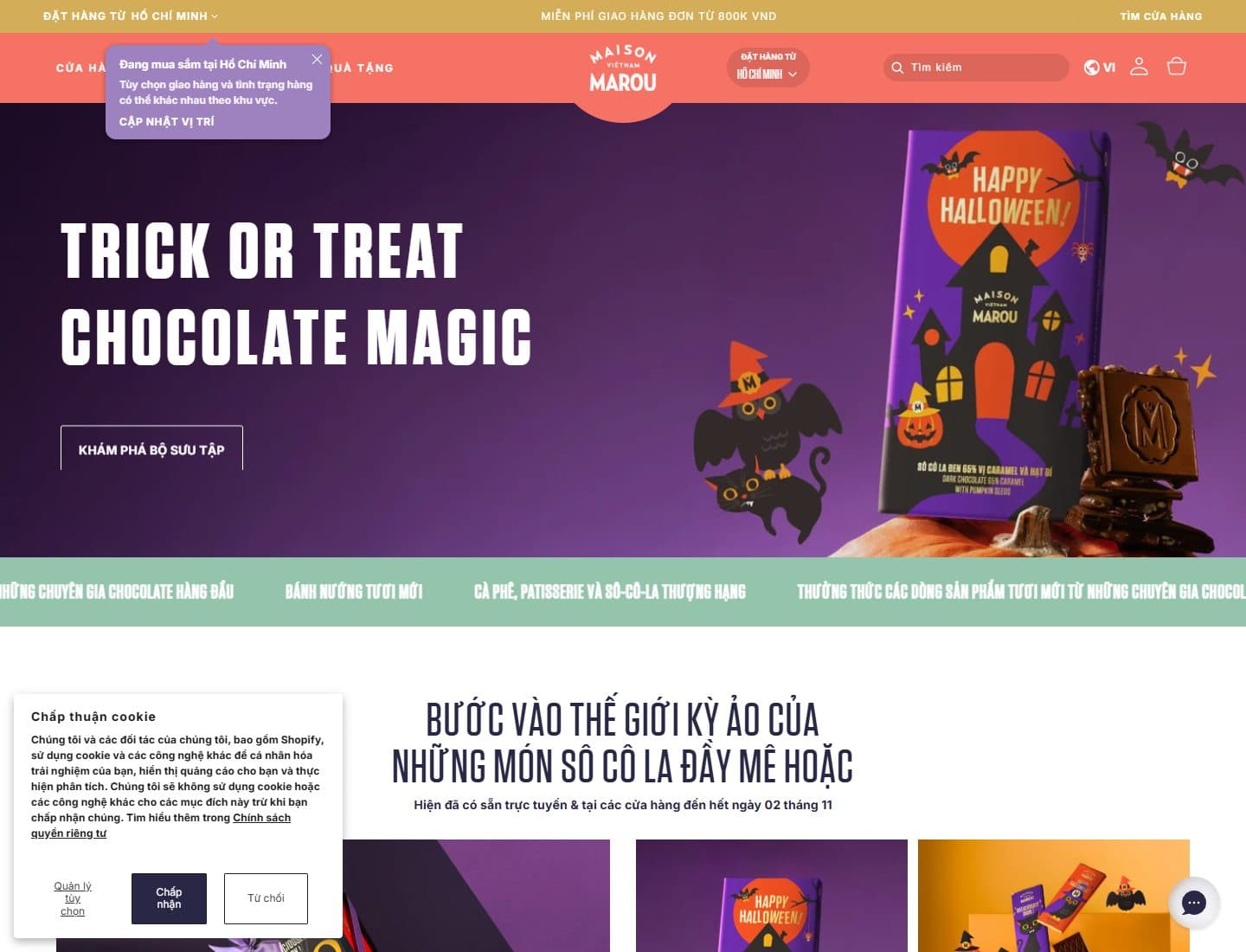 Mẫu website Maison Marou – Sô cô la và bánh ngọt - Giao diện ngành Nhà hàng