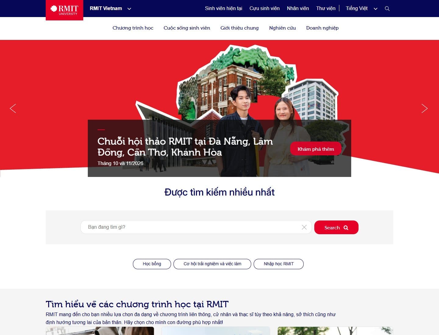 Mẫu website RMIT Việt Nam – Giáo dục đại học - Giao diện ngành Giáo dục
