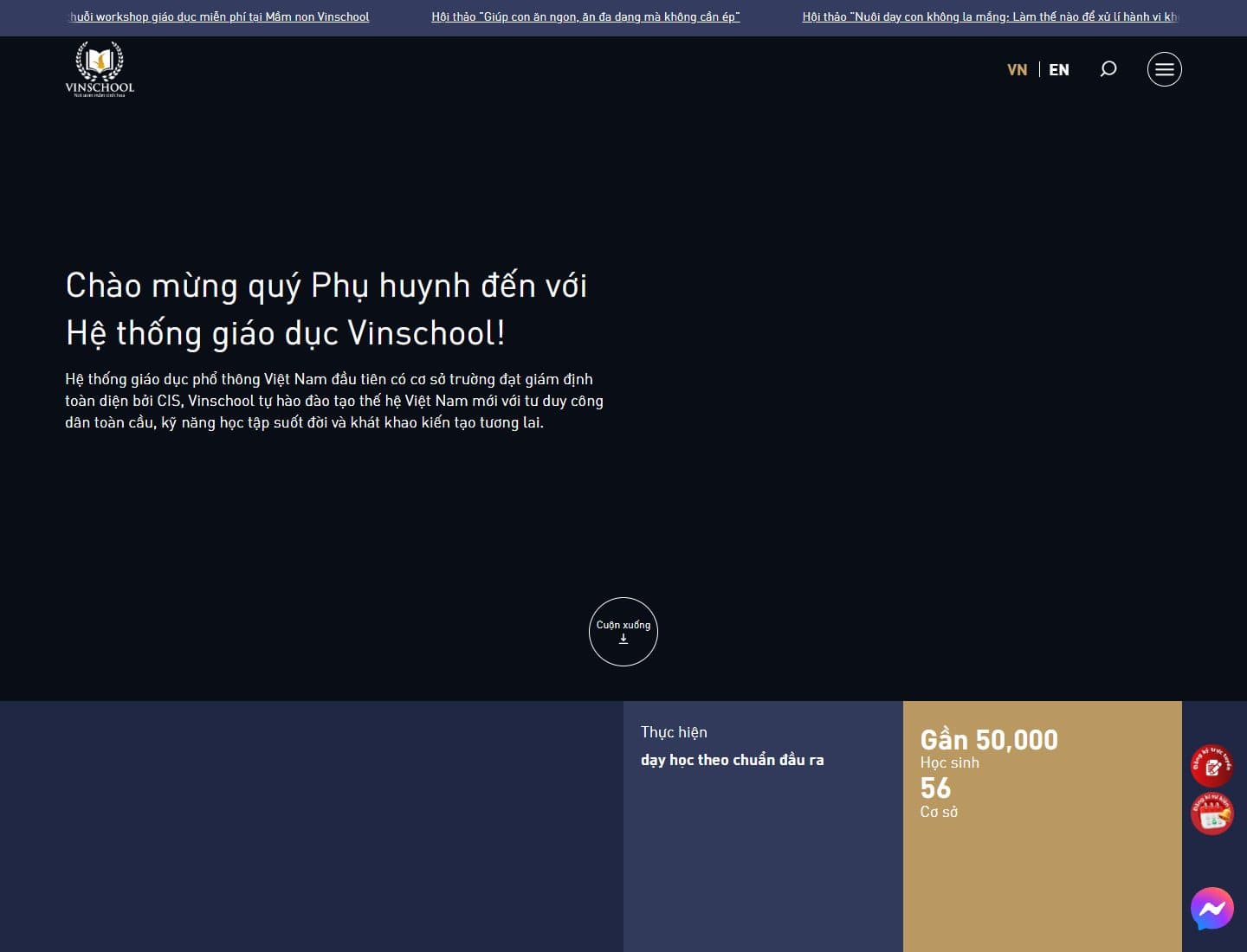 Mẫu website Vinschool – Hệ thống giáo dục - Giao diện ngành Giáo dục