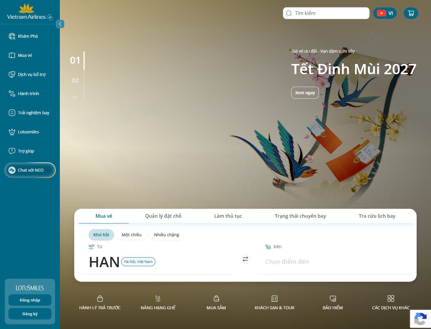 Mẫu website Vietnam Airlines – Du lịch và hàng không - Giao diện ngành Du lịch