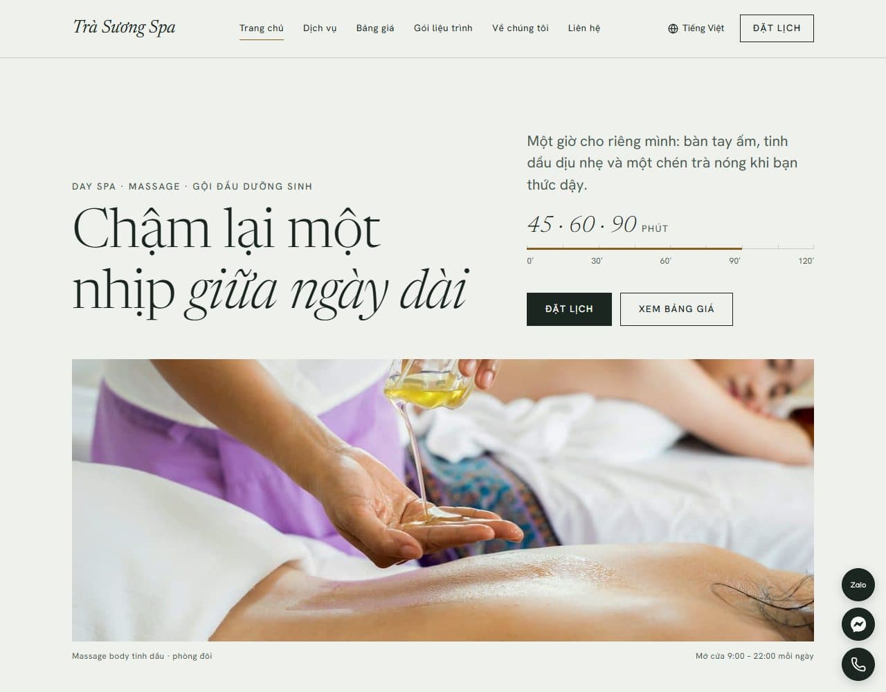 Mẫu website Trà Sương Spa – Chăm sóc sắc đẹp - Giao diện ngành Spa & Làm đẹp