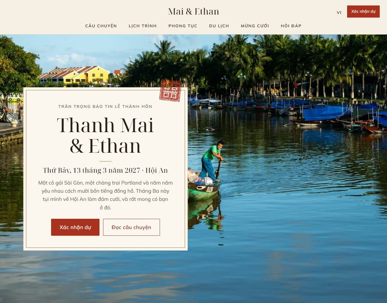 Mẫu website Mai & Ethan – Thiệp cưới - Giao diện ngành Sự kiện & Cưới hỏi