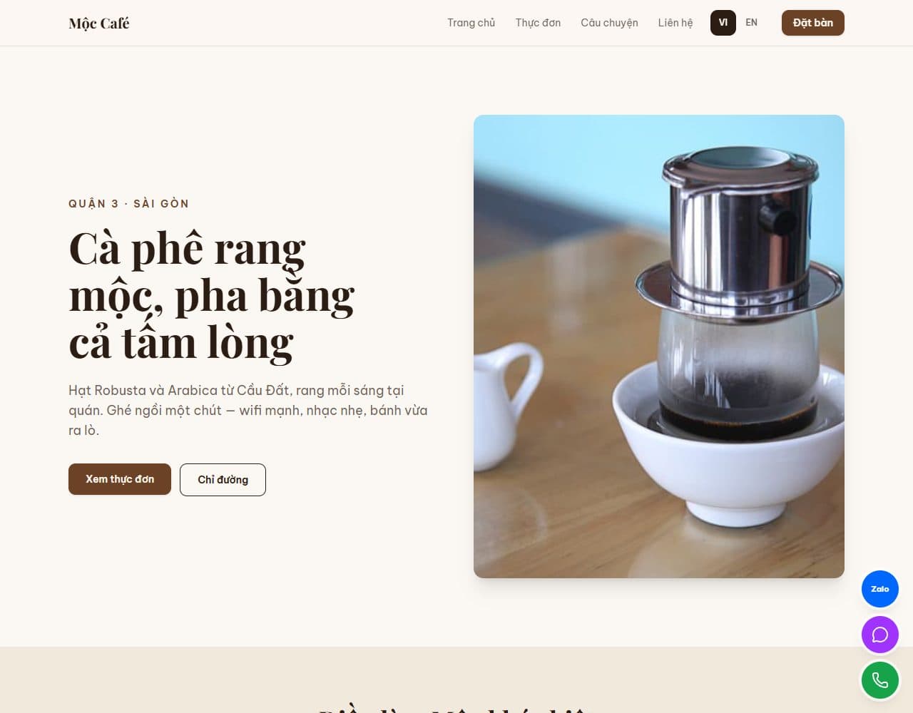 Mẫu website Mộc Café – Quán cà phê - Giao diện ngành Nhà hàng