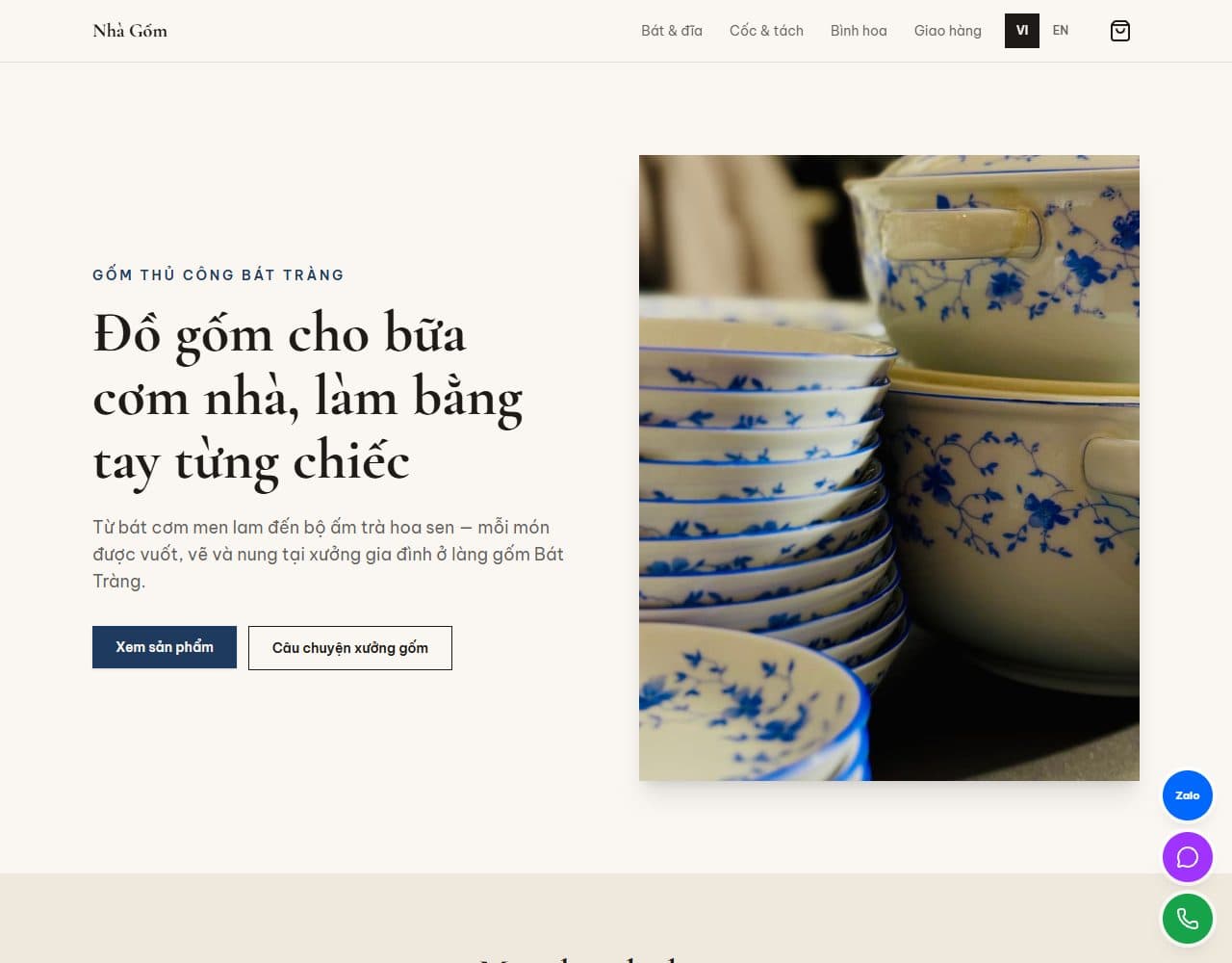 Mẫu website Nhà Gốm – Gốm thủ công - Giao diện ngành Quà tặng