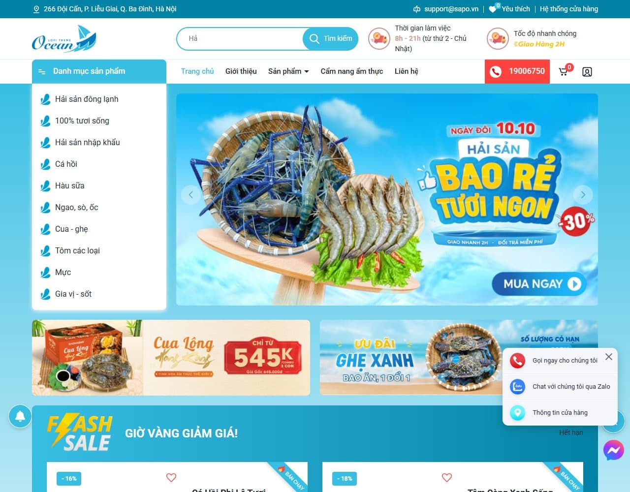 Mẫu website Lofi Seafood – Hải sản tươi - Giao diện ngành Thực phẩm sạch