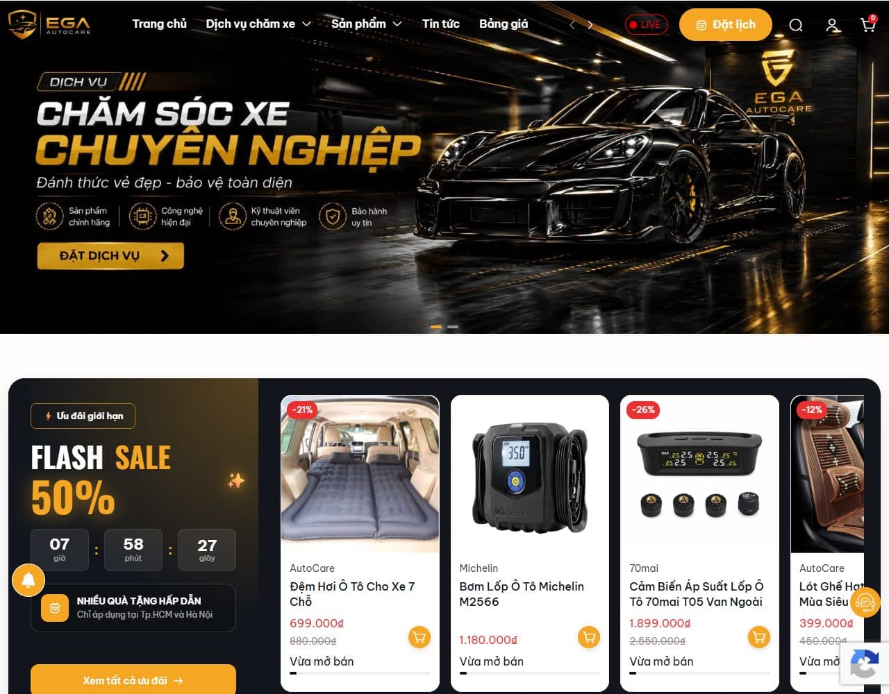 Mẫu website EGA Autocare – Phụ kiện và chăm sóc ô tô - Giao diện ngành Ô tô, Dịch vụ