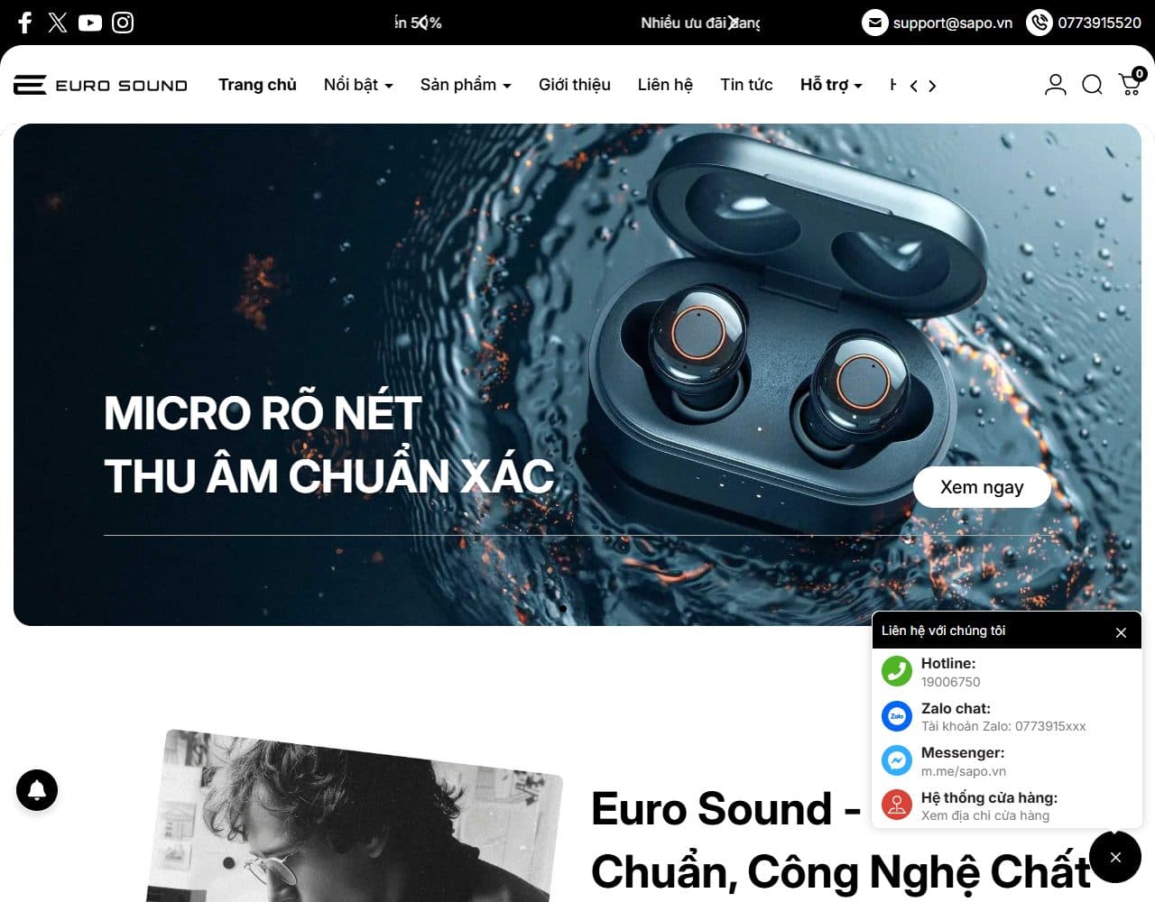Mẫu website Euro Sound – Thiết bị âm thanh - Giao diện ngành Công nghệ