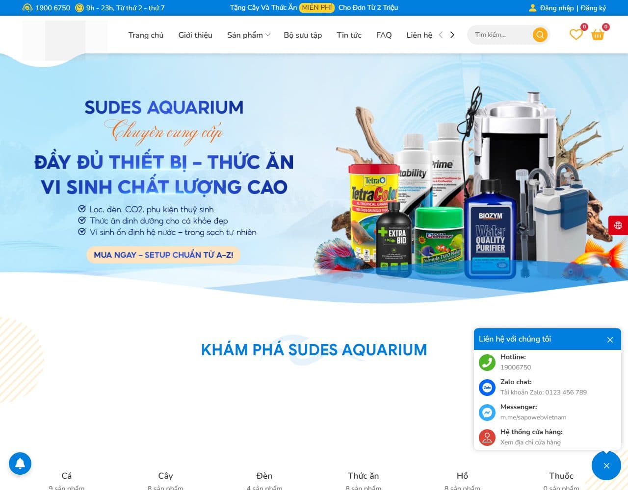 Mẫu website Sudes Aqua – Cá cảnh và thủy sinh - Giao diện ngành Thú cưng