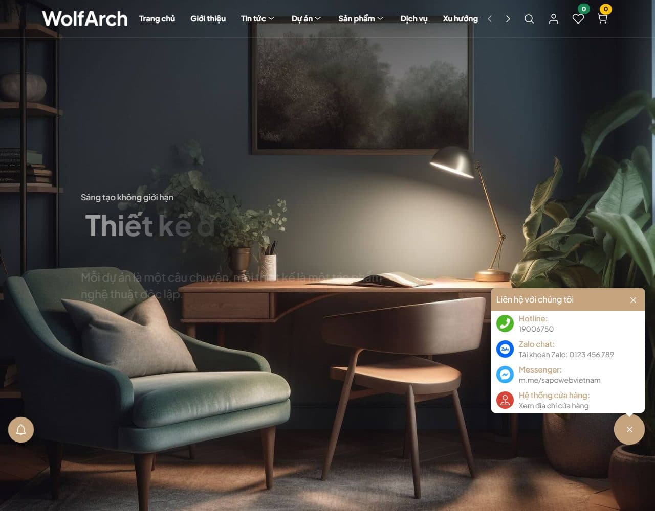 Mẫu website Wolf Arch – Kiến trúc và nội thất - Giao diện ngành Xây dựng, Nội thất