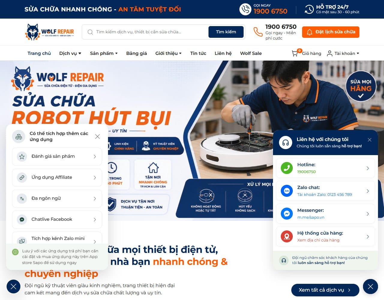 Mẫu website Wolf Repair – Sửa chữa điện máy - Giao diện ngành Dịch vụ, Công nghệ