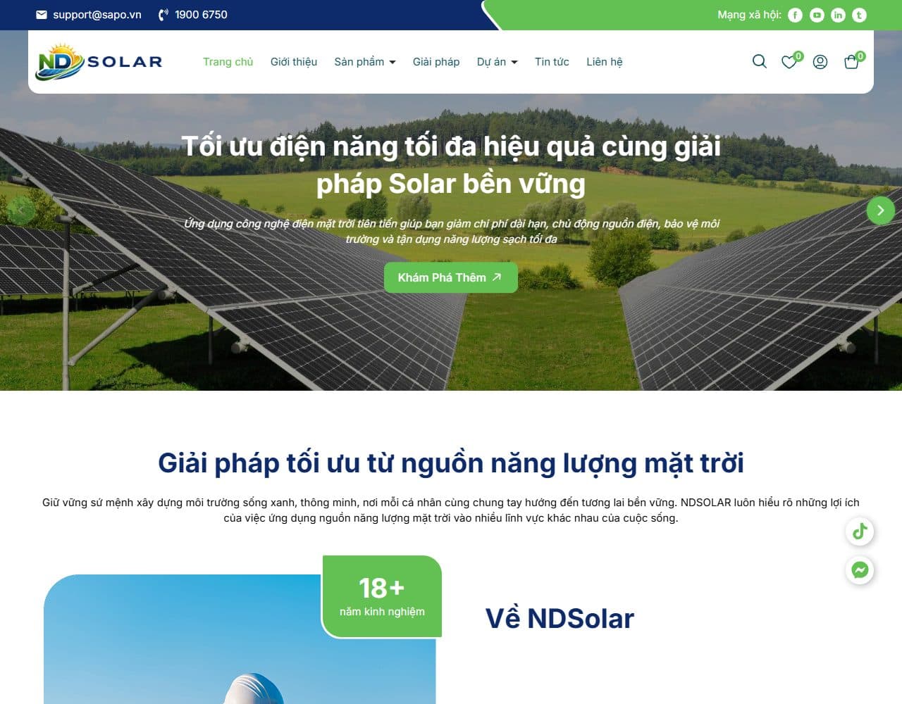 Mẫu website ND Solar – Năng lượng mặt trời - Giao diện ngành Công ty, Công nghệ