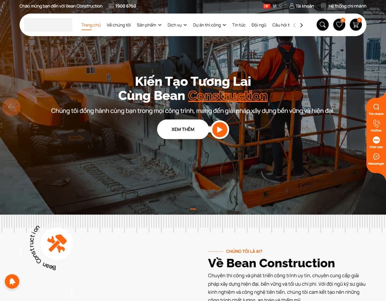Mẫu website Bean Construction – Công ty xây dựng - Giao diện ngành Xây dựng, Công ty