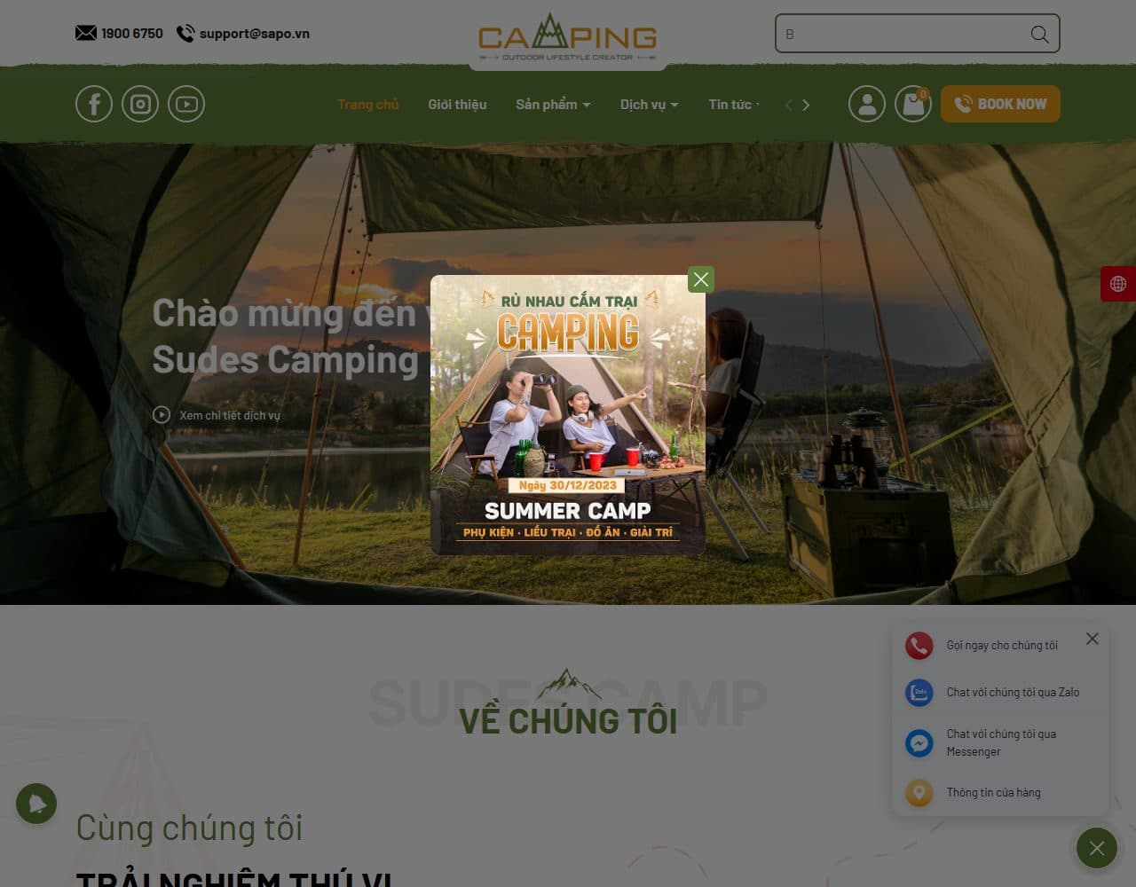 Mẫu website Sudes Camp – Cắm trại và du lịch - Giao diện ngành Du lịch