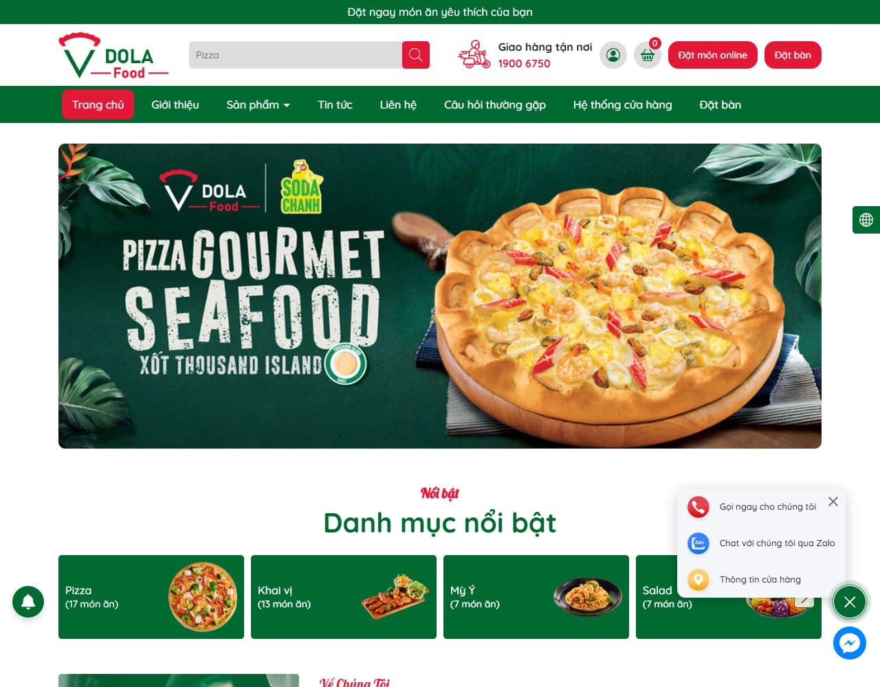 Mẫu website Dola Food – Nhà hàng và giao đồ ăn - Giao diện ngành Nhà hàng