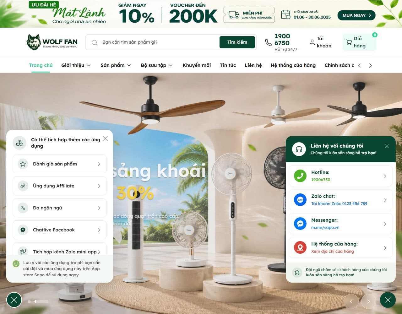 Mẫu website Wolf Fan – Quạt và thiết bị gia dụng - Giao diện ngành Gia dụng